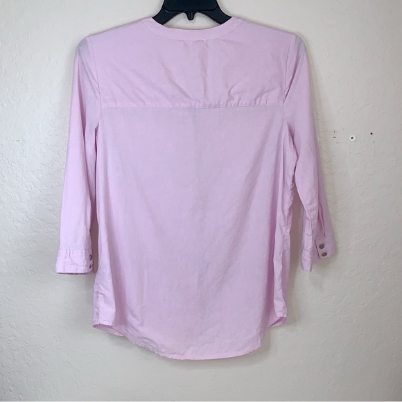 Coral Bay Linen Blend Top Womens Large Pink 3/4 Sleeves Snap Front Casual Preppy - Picture 3 of 11